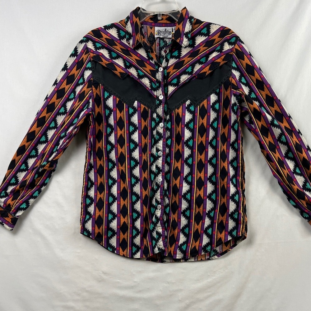 Vintage Rodeo Western Wear Shirt Womens L Multi Southwestern Cotton Button Up